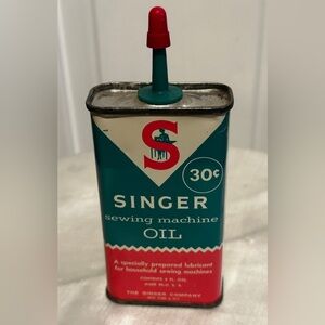 Vintage Singer Sewing Machine Oil Tin Can Empty for Display